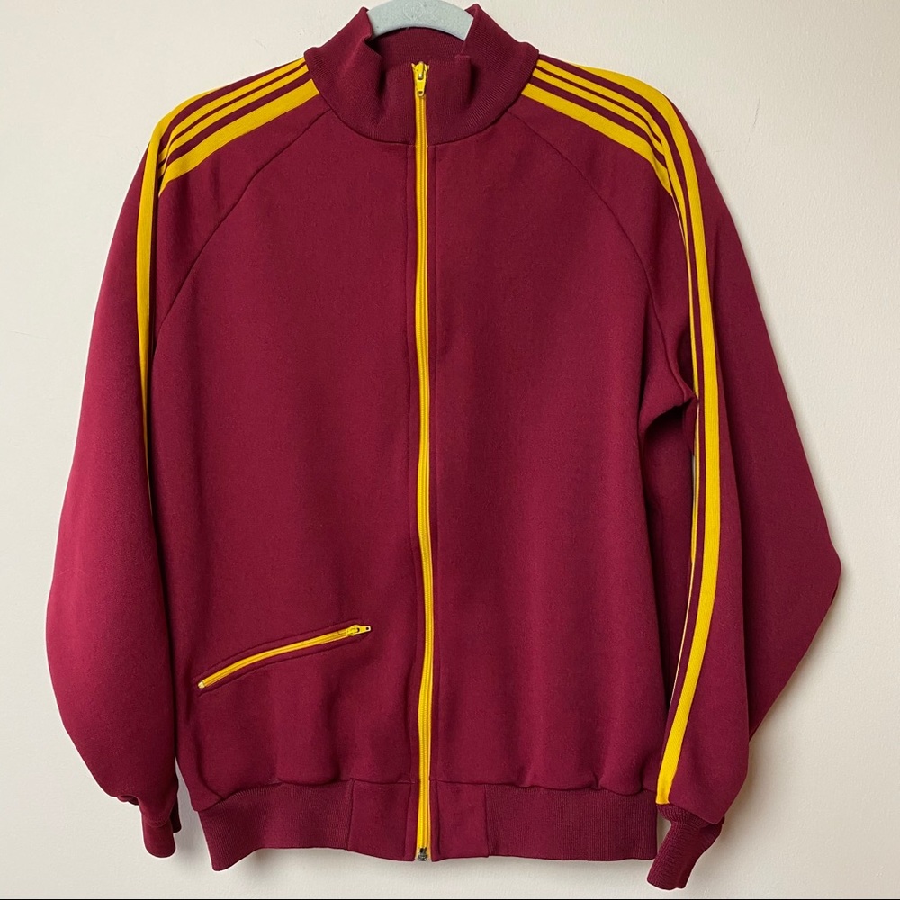 Vintage 1970s Broderick Maroon Yellow Track Jacket